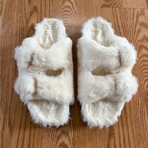 Fuzzy White Slide Sandals